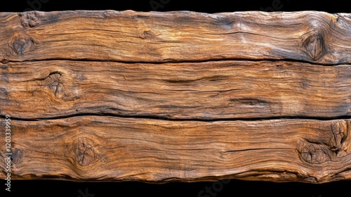 Rustic wooden plank with a textured surface on black background.