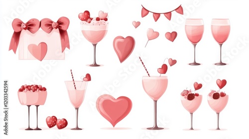 Romantic Beverage Collection with Hearts and Decorations for Celebrations