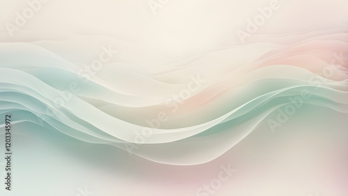 Abstract pastel background with soft, flowing waves in muted greens and pinks.
