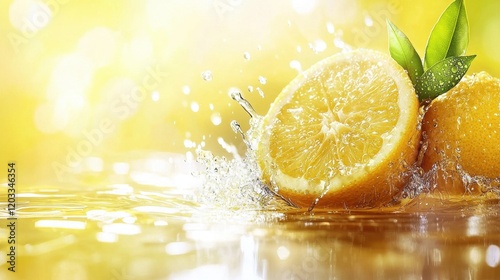 Wallpaper Mural A close up of two lemons with water splashing on them Torontodigital.ca