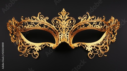 Elegant Gold Masquerade Mask Isolated on Black Background photo