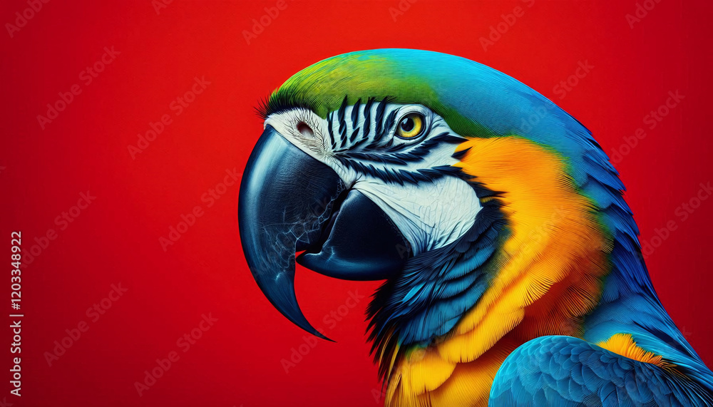Fototapeta premium Vibrant Blue and Yellow Macaw Parrot Close-Up