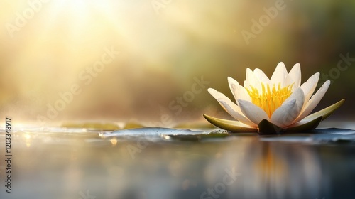 A white water lily floating on top of a body of water