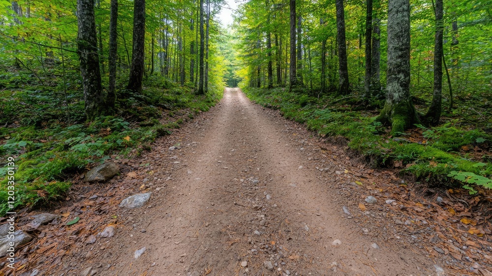 Fototapeta premium Forest dirt road leading into woods, summer day