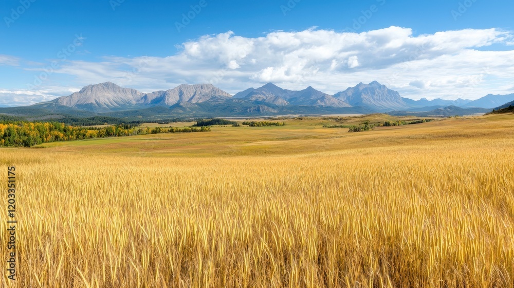 Obraz premium A field of wheat with mountains in the background