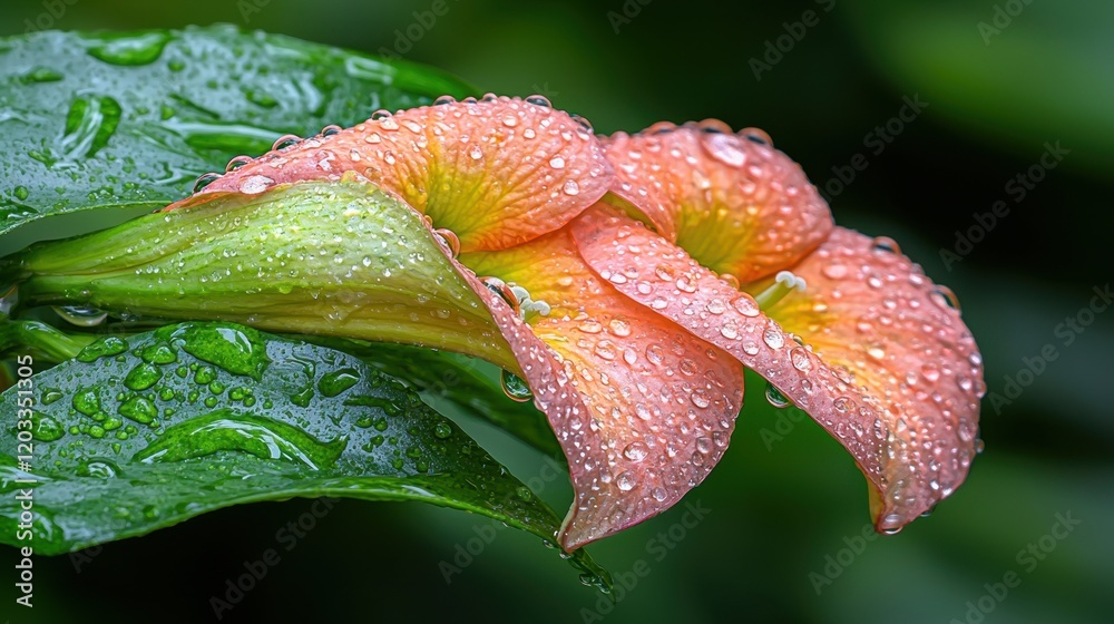 A flower with water droplets on it's petals A flower with water droplets on it's petals