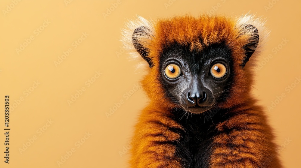 Obraz premium Close-up portrait of ring-tailed lemur isolated on brown background