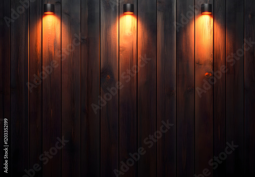 Wallpaper Mural A vertical arrangement of wooden planks illuminated by a warm gradient of colors transitioning from red to yellow to blue. Ideal for backgrounds, rustic themes, and design projects. Torontodigital.ca