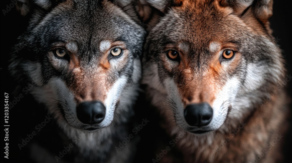 Fototapeta premium A close up of two wolves looking at the camera
