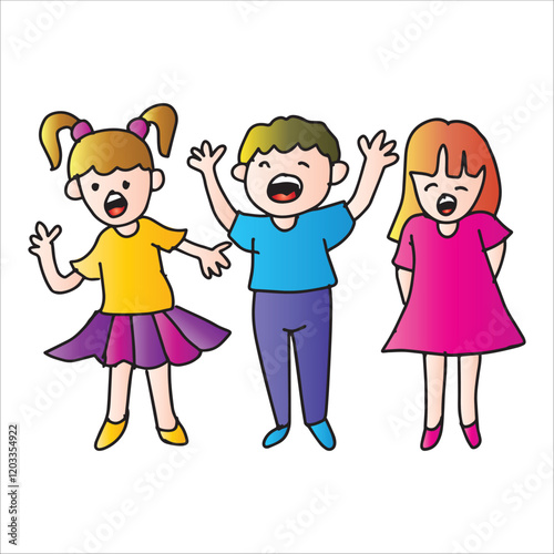 Cartoon illustration of a group of children having fun and laughing.