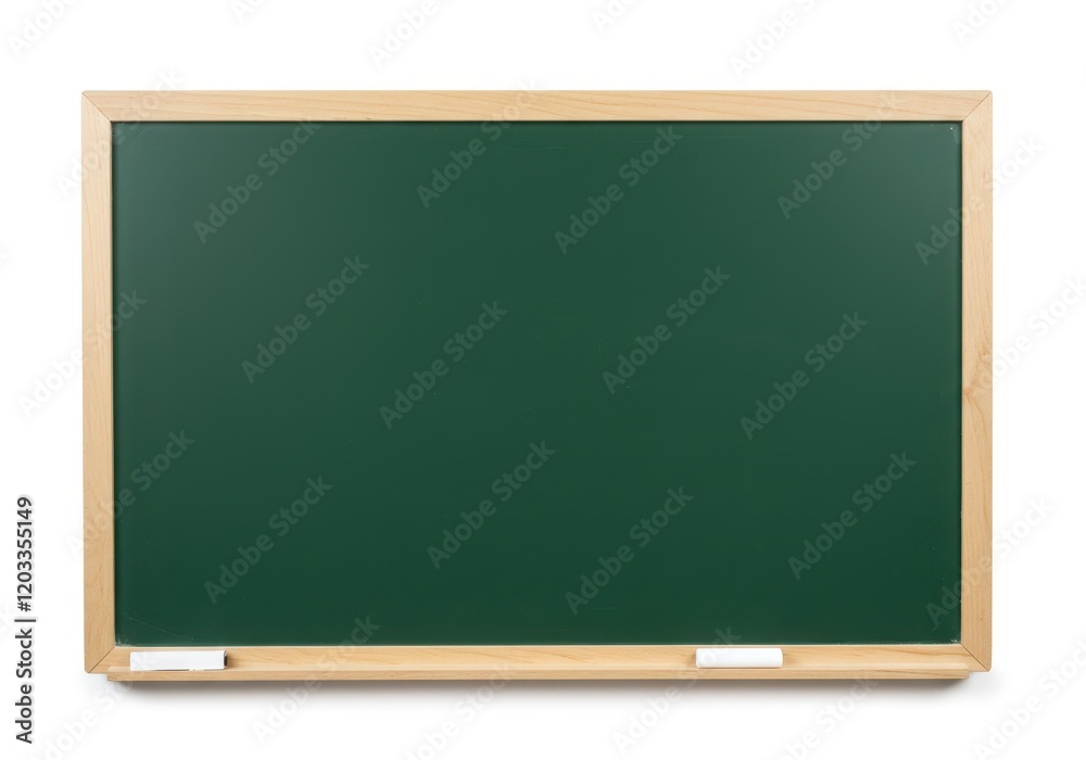 A rectangular green chalkboard with a light wooden frame featuring a clean and smooth surface isolated on white background A rectangular green chalkboard with a light wooden frame featuring a clean and smooth surface isolated on white background