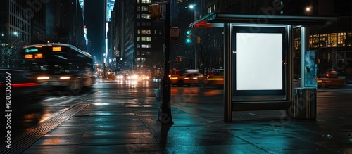 Night Cityscape: Blank Billboard Ad in Urban Setting