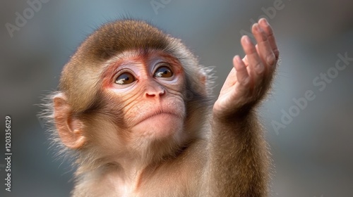 A monkey waving its hand in the air