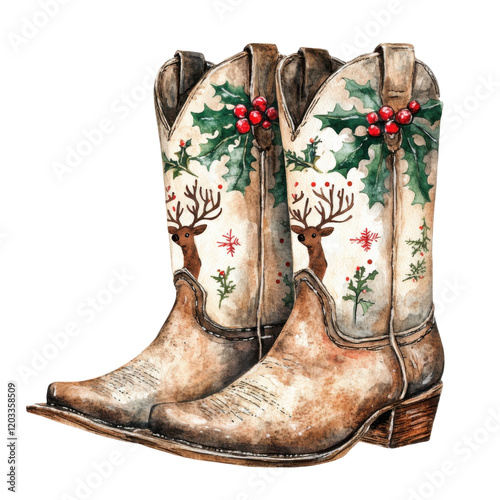 Christmas Western Cowgirl Boots Clipart Vector Illustration