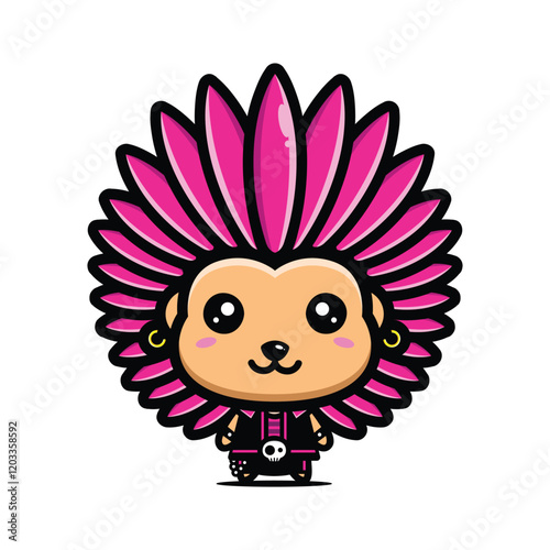 Cute Cartoon Hedgehog with Pink Mohawk