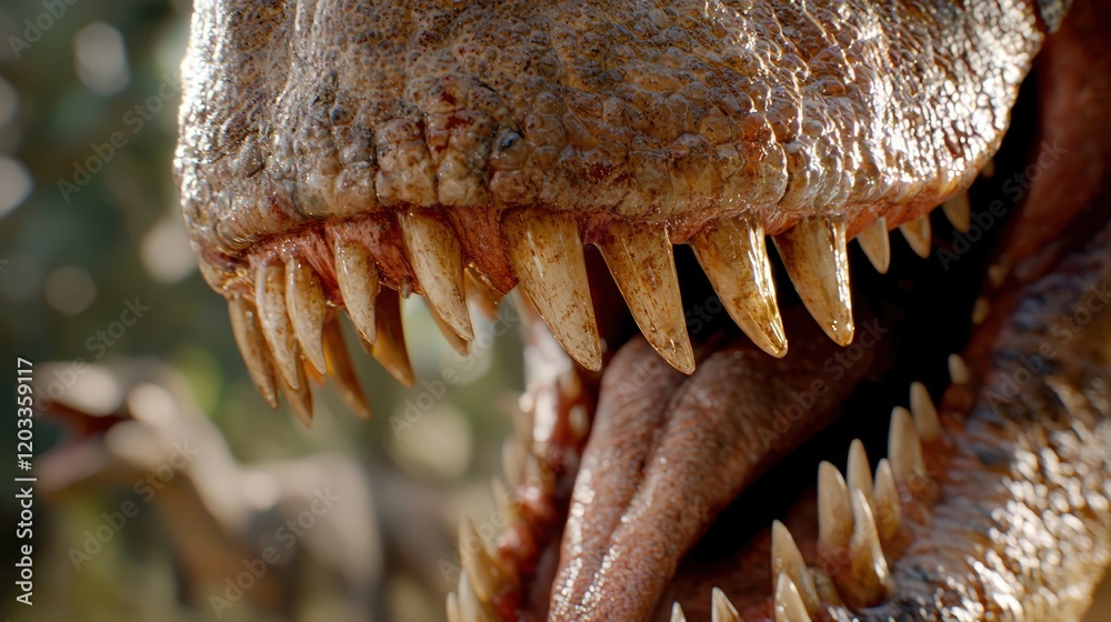 Obraz premium A close up of a dinosaur's mouth with its teeth open