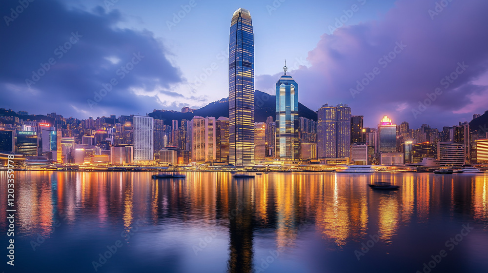 Fototapeta premium City Skyline at Blue Hour with Modern High-Rise Buildings