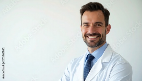 Male pharmacist on white studio background