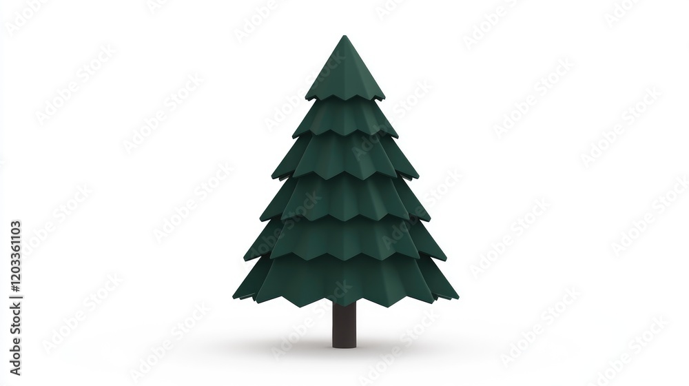 Minimalist 3D Render of a Green Pine Tree on White Background for Nature and Holiday Themes Minimalist 3D Render of a Green Pine Tree on White Background for Nature and Holiday Themes
