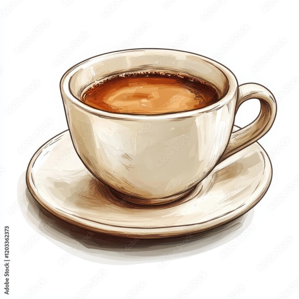 Cup of coffee on a saucer with steam rising in a cozy cafe setting Cup of coffee on a saucer with steam rising in a cozy cafe setting