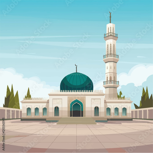 A Serene Islamic Mosque Vector Art Design.