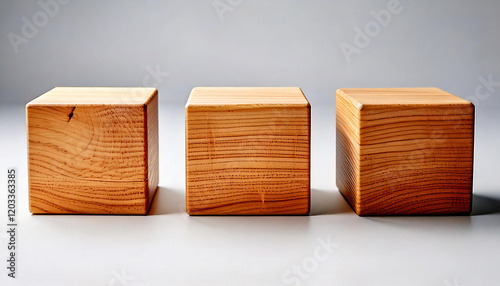 Three piece Light wooden plain cube in an isolated background