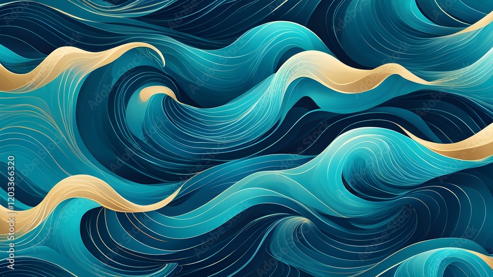 Obraz premium Abstract teal and gold wave pattern background.