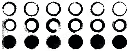 Grunge circles brush set, Brush circles, eps 10, Vector illustration isolated on white background.