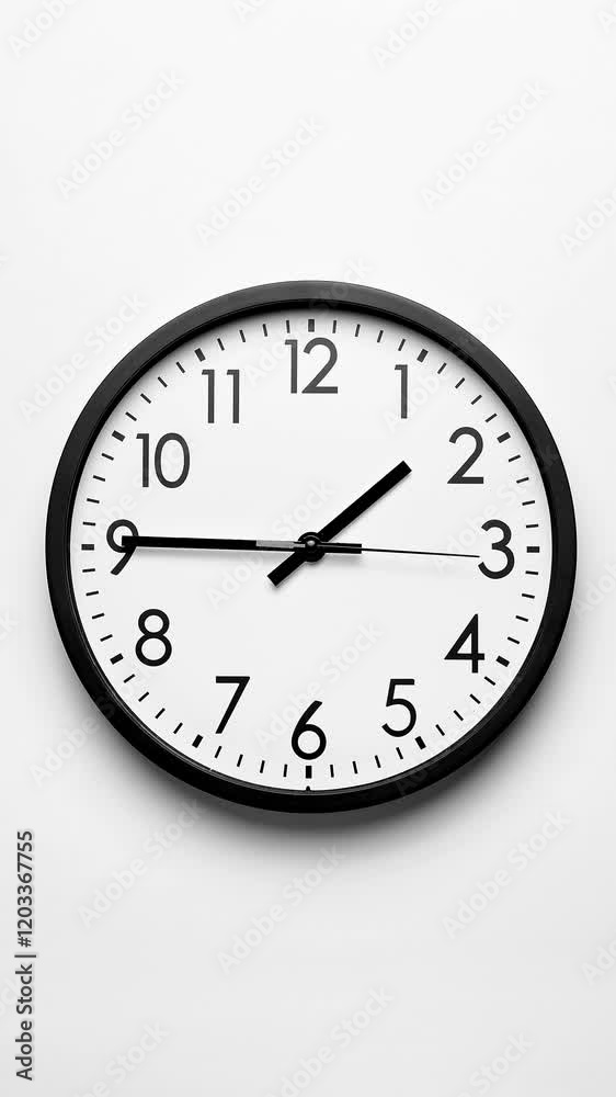Clock running fast. Time lapse of black and white classic wall clock. Start time 12.35. Time passing 90 minutes. Analog wall clock. Timelapse. Time concept. Close-up in 4K, UHD