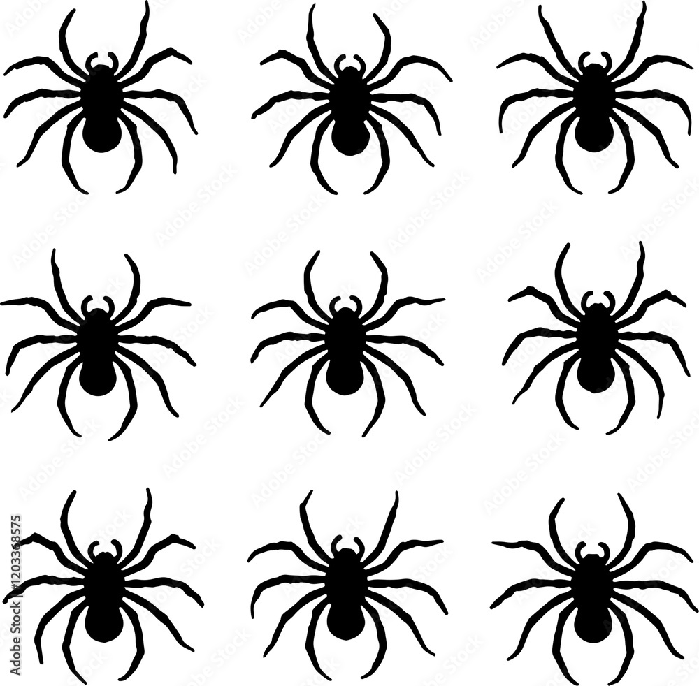 Silhouette spiders crawling graphic design digital art, isolate white background Silhouette spiders crawling graphic design digital art, isolate white background