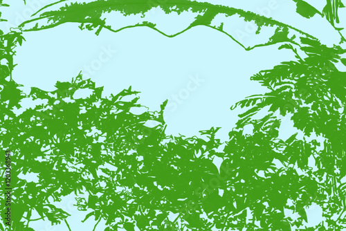silhouette of trees and vines against blue sky background