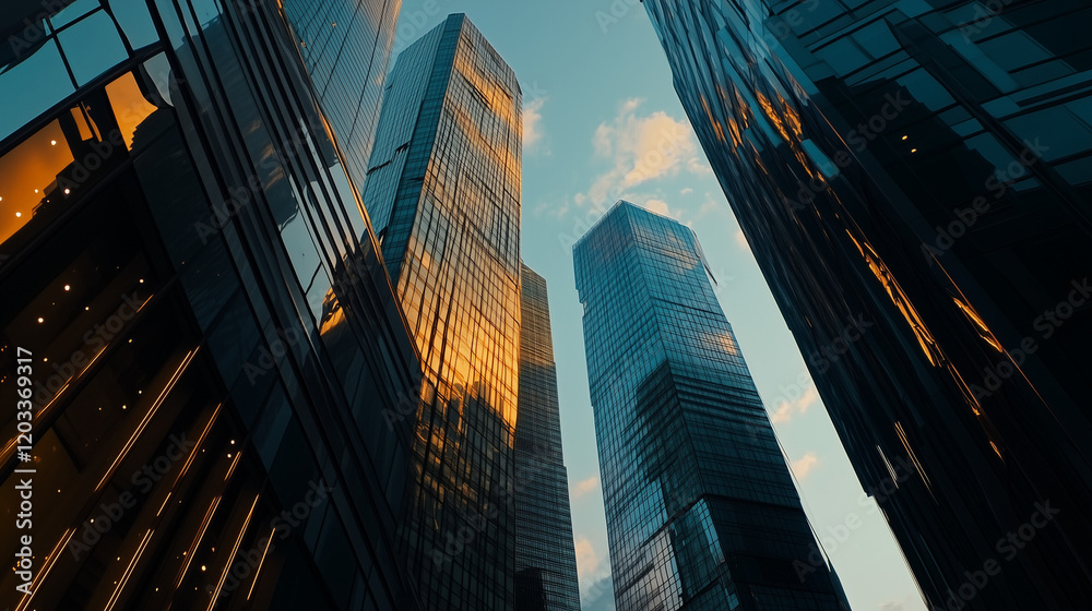 Fototapeta premium Skyscrapers in Downtown City with Modern Architecture at Dusk