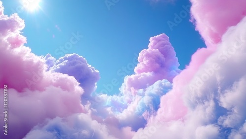 Pastel cloudscape, sunny sky, aerial view, dreamy background, perfect for fantasy or dream themes