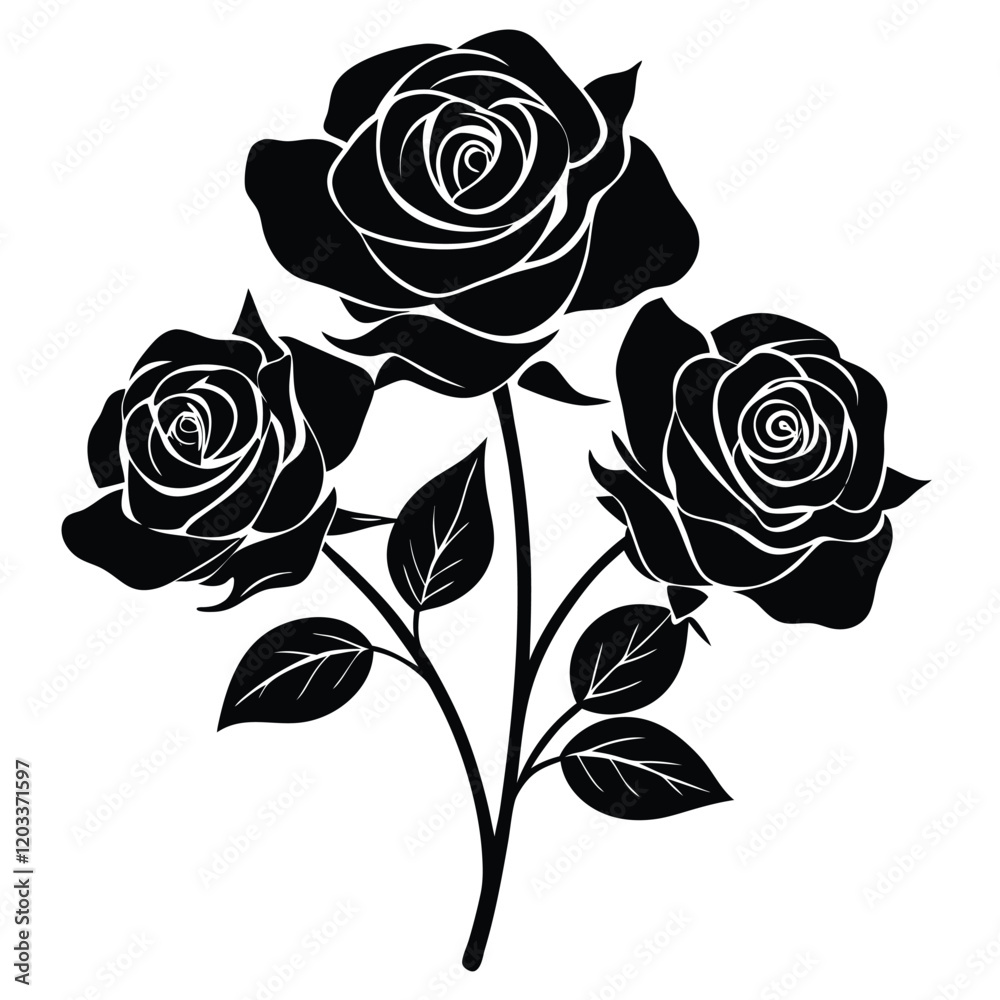 custom made wallpaper toronto digitalElegant Black and White Rose Illustration | Floral Silhouette Art