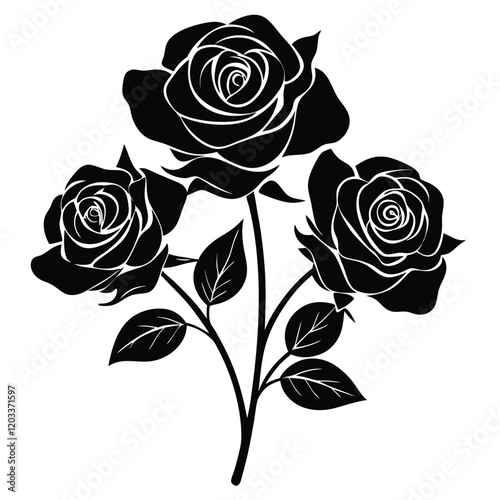 Wallpaper Mural Elegant Black and White Rose Illustration | Floral Silhouette Art Torontodigital.ca