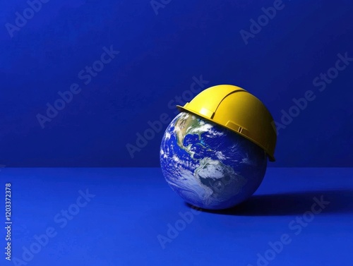 Protecting Our Planet: Earth Wearing a Hard Hat photo