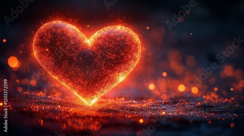 Glowing neon red heart on a dark textured background, symbolizing love and passion.