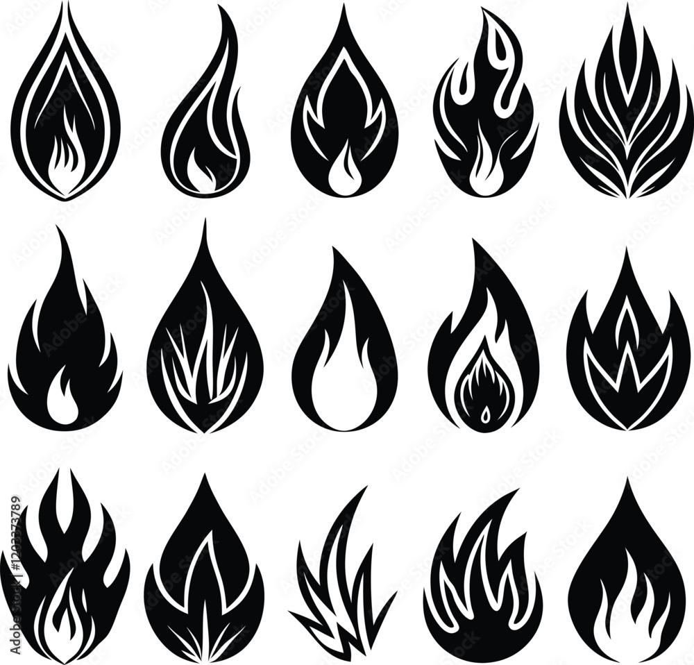 Black and white flame icons vector illustration Black and white flame icons vector illustration