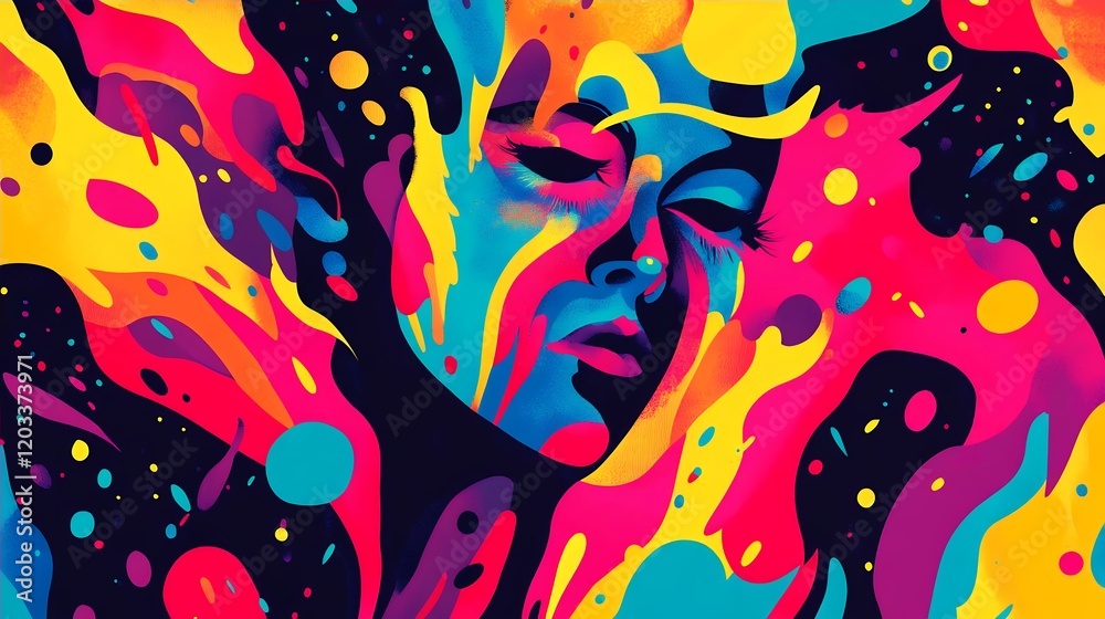 Vibrant Abstract Face Art Print Colorful Psychedelic Design Vibrant Abstract Face Art Print Colorful Psychedelic Design