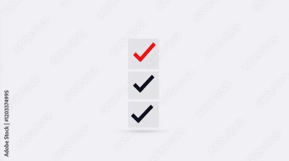 Minimalist Checklist with Red and Black Check Marks on White Background for Organization and Productivity Concepts Minimalist Checklist with Red and Black Check Marks on White Background for Organization and Productivity Concepts