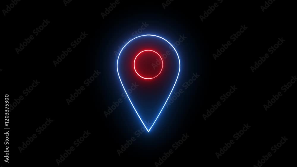 glowing neon red blue color location map animation icon sign symbol on black background glowing neon red blue color location map animation icon sign symbol on black background