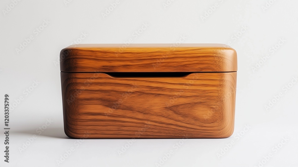 A simple wooden bread box with a sliding door, centered on a white background. A simple wooden bread box with a sliding door, centered on a white background.
