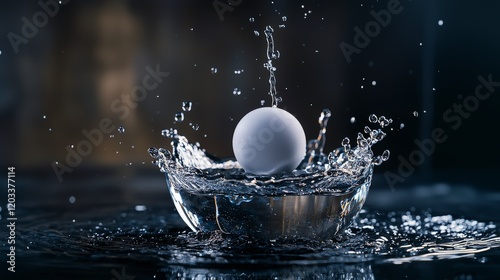 Sensory experience a ping pong ball’s impactful splash in water captured in an intimate cinematic perspective