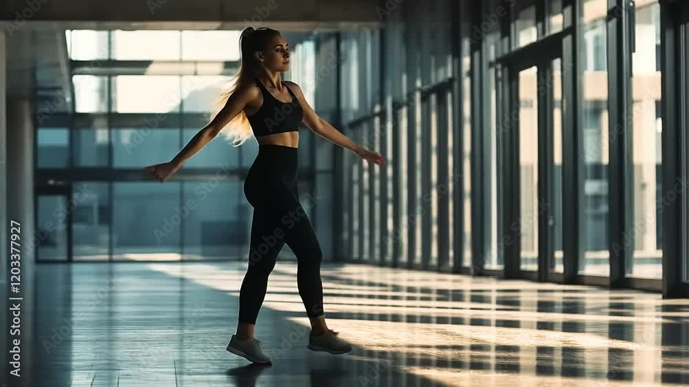 Graceful Dancer in a Modern Studio: A Silhouette of Strength and Elegance Graceful Dancer in a Modern Studio: A Silhouette of Strength and Elegance