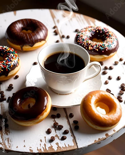 cup of coffee and donuts