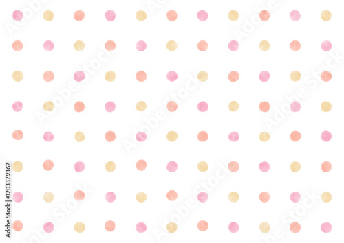 かわいい手描き水彩風のピンク系水玉パターン背景