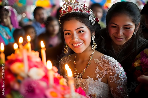 Mexican quinceañera family party photo