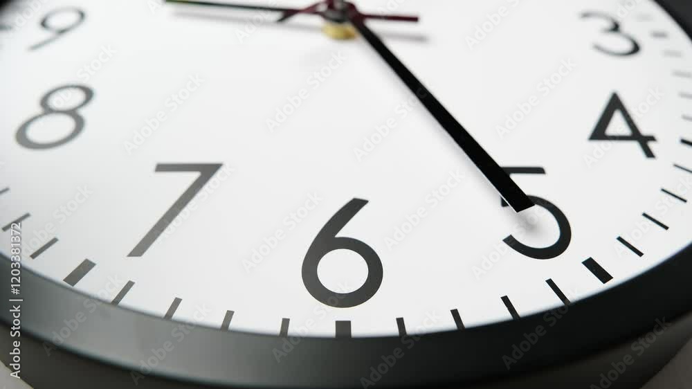 Classic wall clock. Clock face. Time lapse. Time running fast. Analog clock. Wall clock show running time. Close up in 4K, UHD