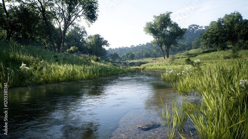 Serene Stream in Lush Meadow