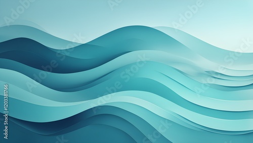 Abstract teal wave background with layered papercut style design.